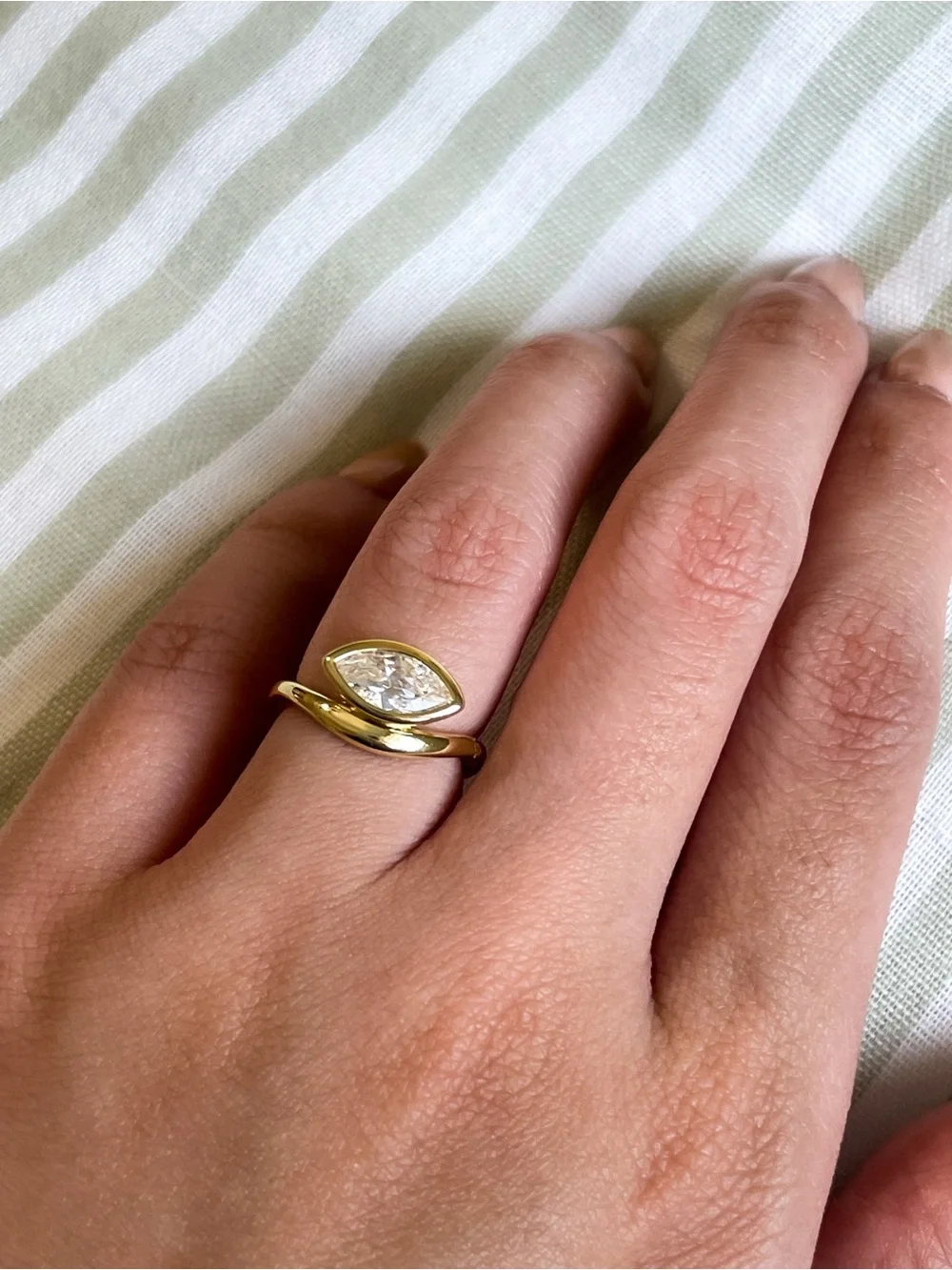 New Marquise East West Cubic Zirconia Swirled Ring 14K Gold Plated Over Brass